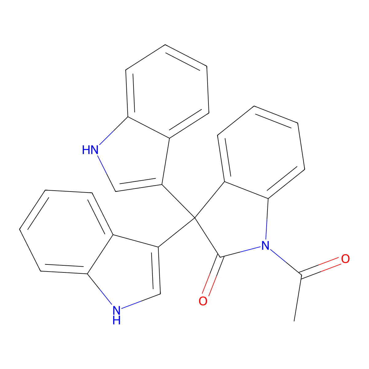 1-acetyl-3,3-bis(1H-indol-3-yl)indol-2-one molecular structure, CAS 75833-81-7