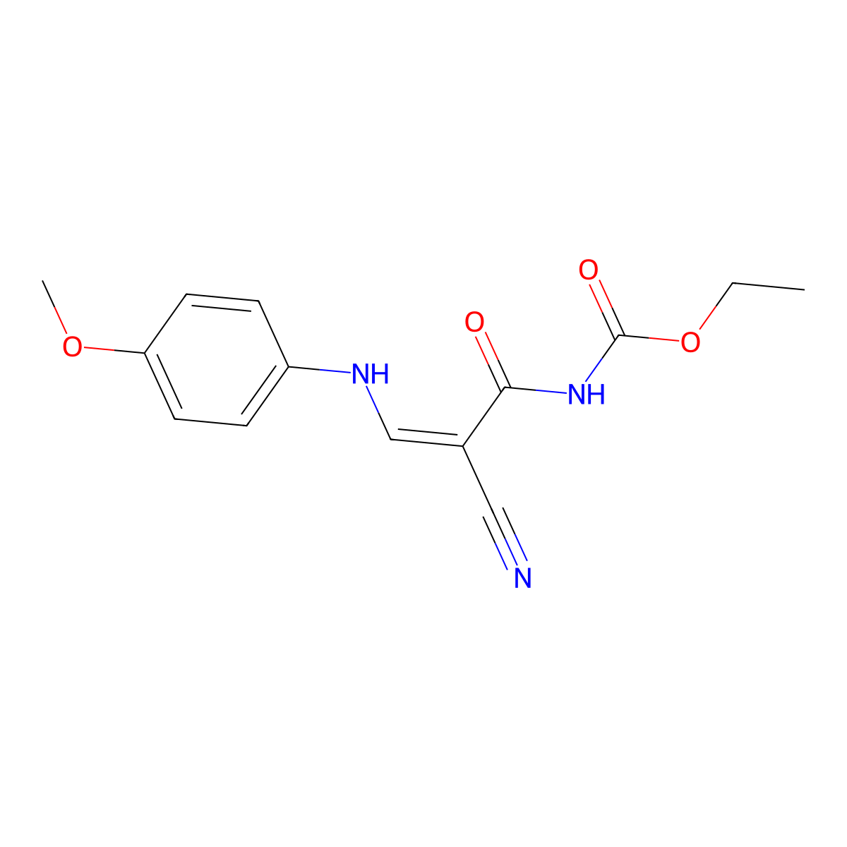 ethyl N-[2-cyano-3-(4-methoxyanilino)acryloyl]carbamate molecular structure, CAS 75837-80-8