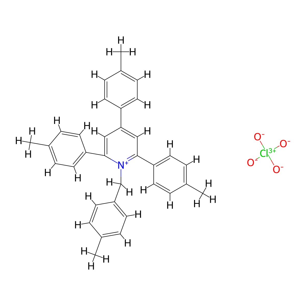 2,4,6-Tris(4-methylphenyl)-1-[(4-methylphenyl)methyl]pyridin-1-ium perchlorate molecular structure, CAS 75839-05-3