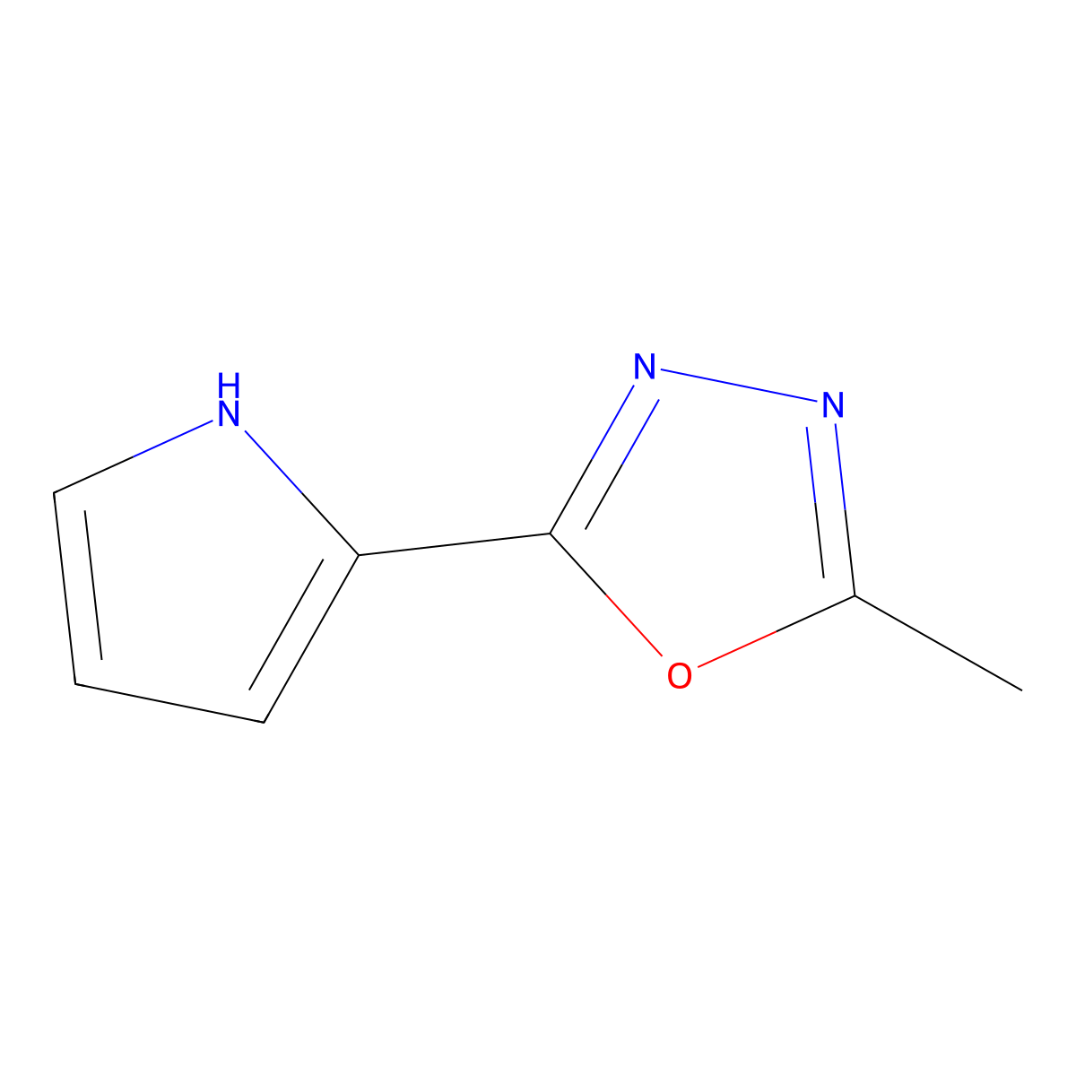 2-methyl-5-(1H-pyrrol-2-yl)-1,3,4-oxadiazole molecular structure, CAS 75841-31-5