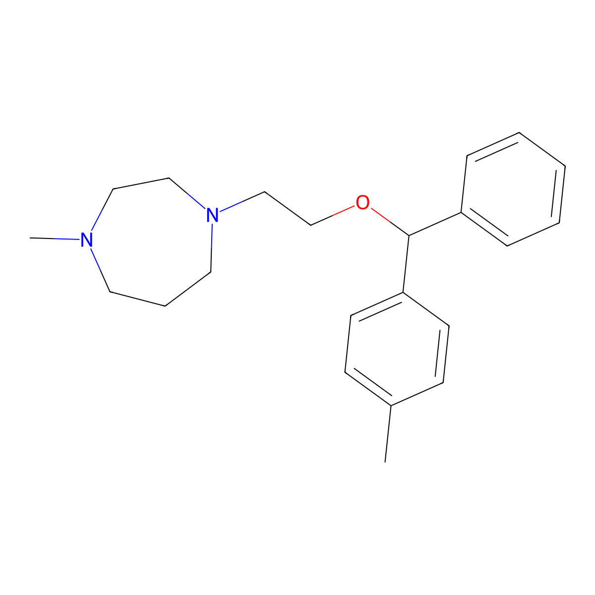 1H-1,4-Diazepine, hexahydro-4-methyl-1-(2-((alpha-(p-tolyl)benzyl)oxy)ethyl)- molecular structure, CAS 75842-92-1