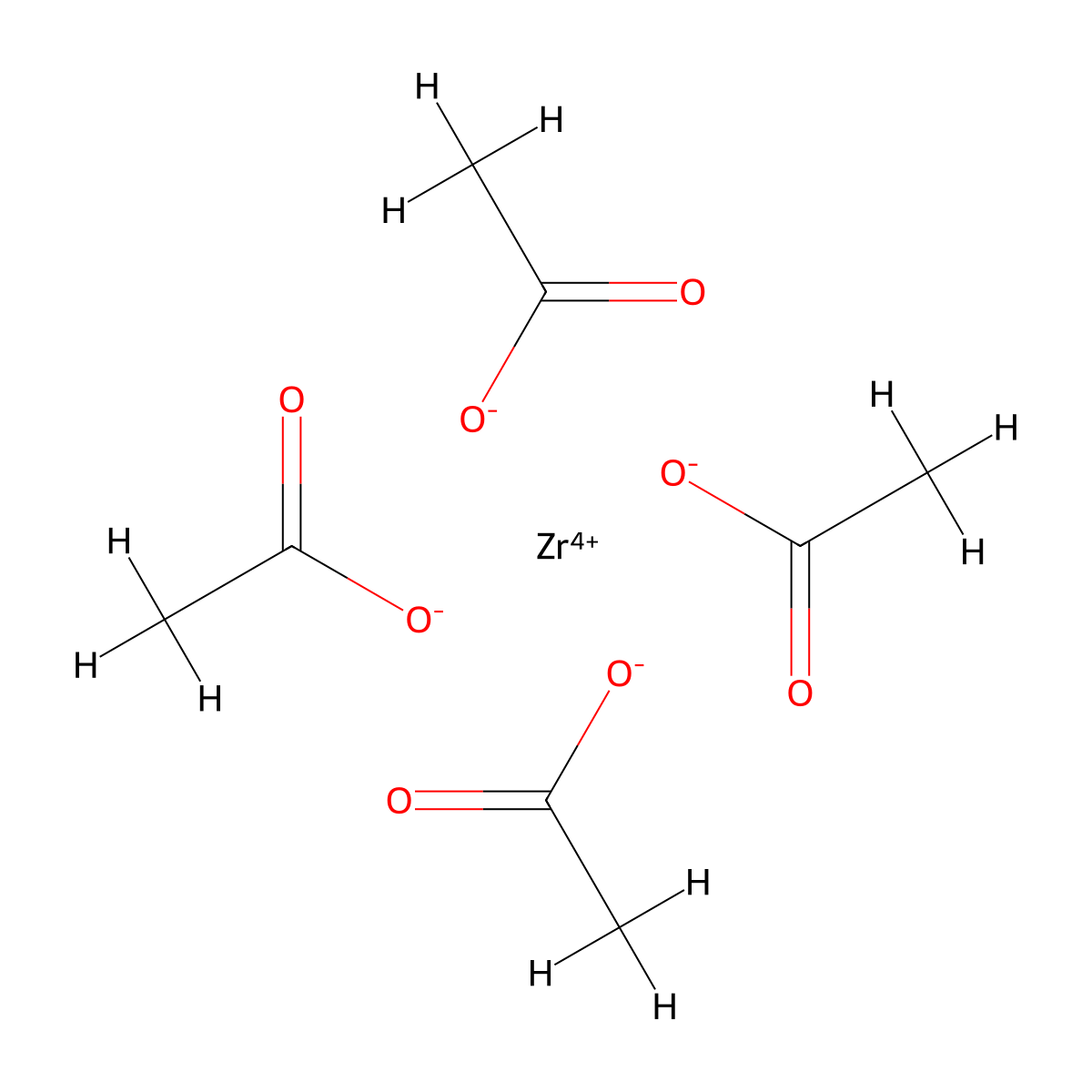 Zirconium acetate molecular structure, CAS 7585-20-8