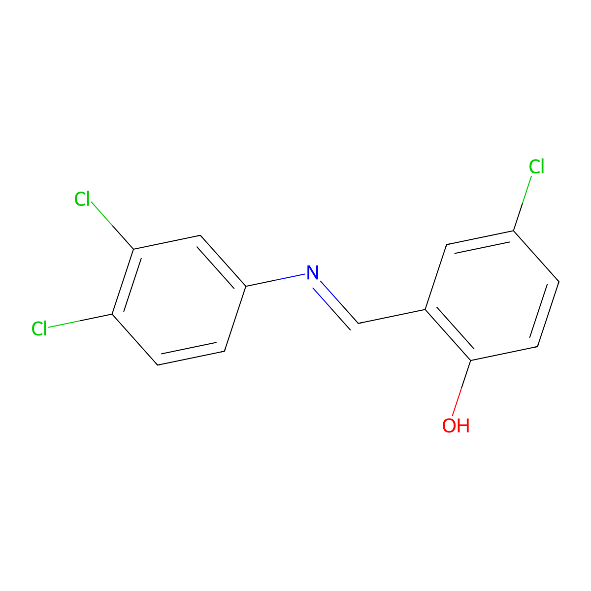 4-chloro-2-{(E)-[(3,4-dichlorophenyl)imino]methyl}phenol molecular structure, CAS 75854-17-0