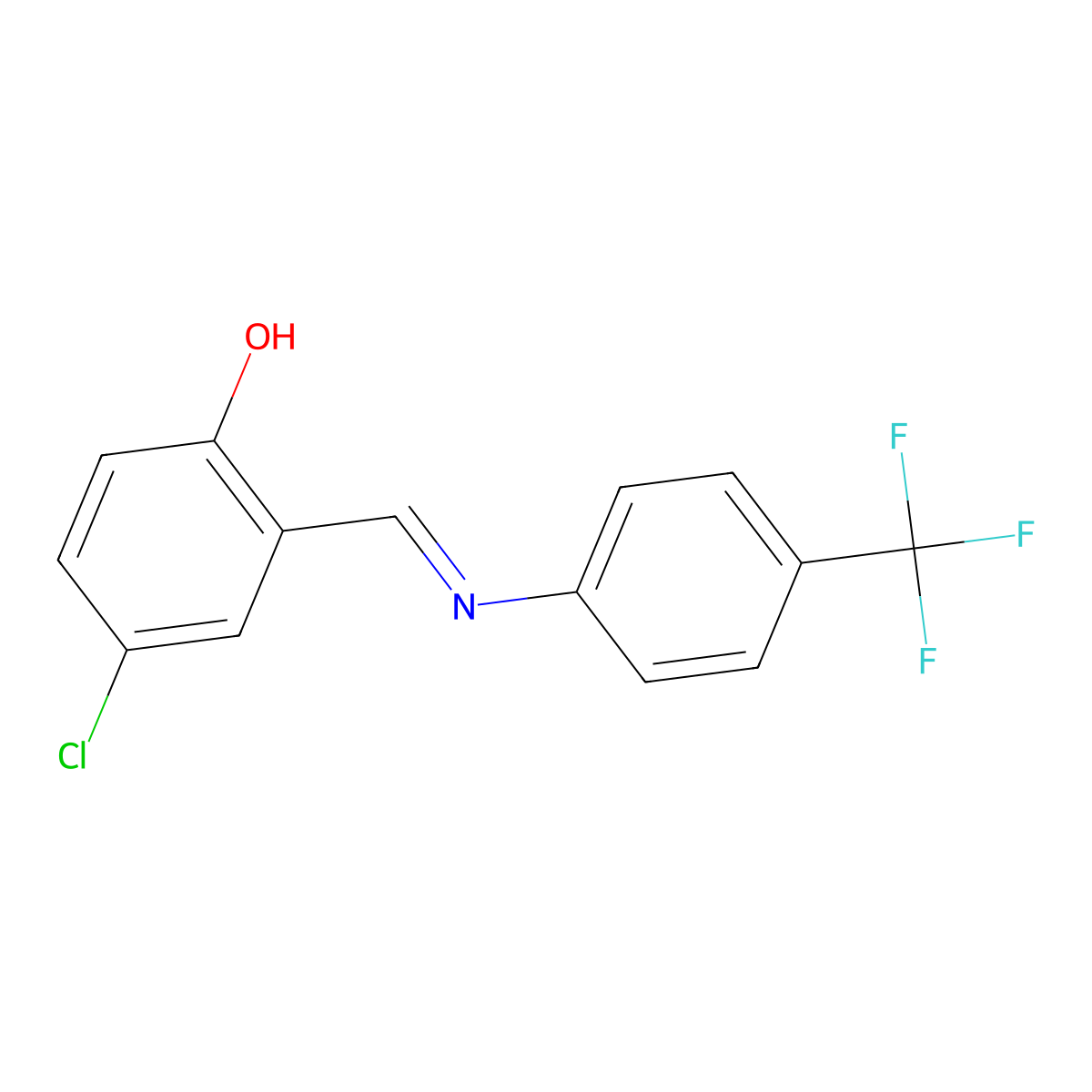4-chloro-2-((E)-{[4-(trifluoromethyl)phenyl]imino}methyl)phenol molecular structure, CAS 75854-24-9