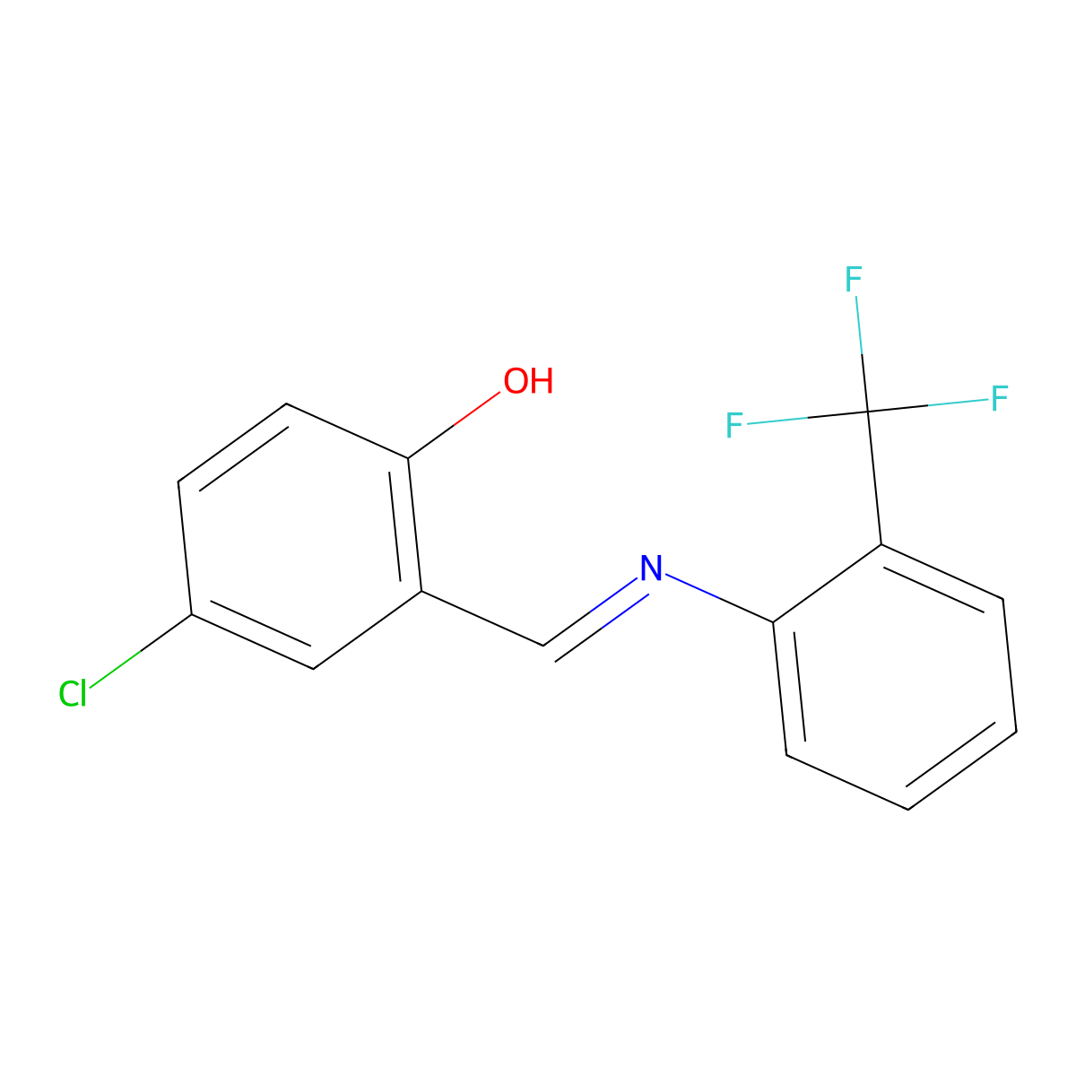 4-chloro-2-((E)-{[2-(trifluoromethyl)phenyl]imino}methyl)phenol molecular structure, CAS 75854-25-0