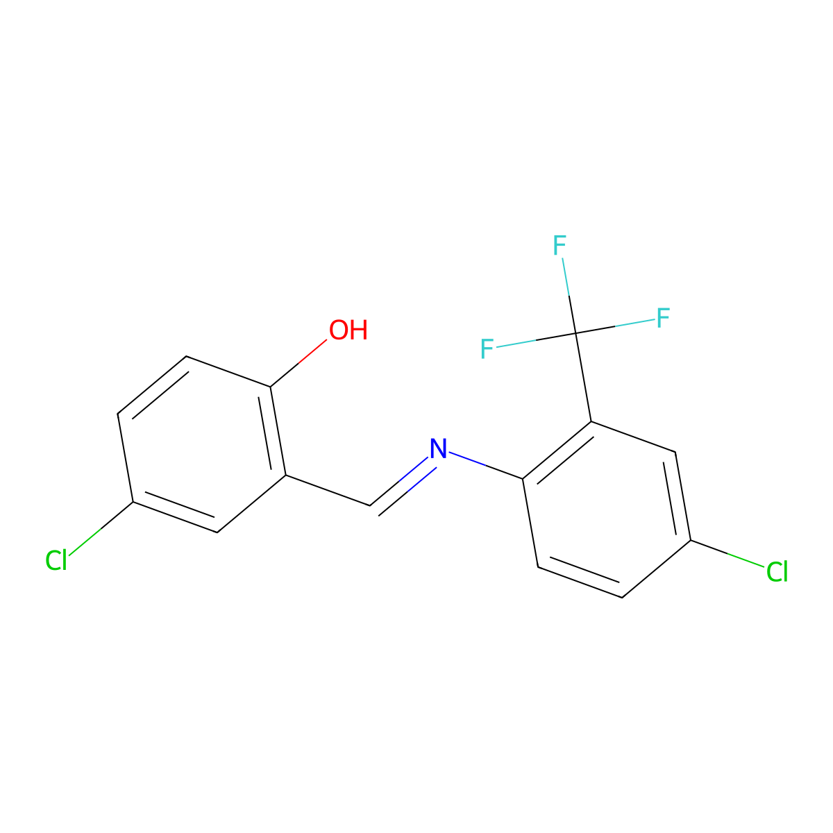 4-chloro-2-((E)-{[4-chloro-2-(trifluoromethyl)phenyl]imino}methyl)phenol molecular structure, CAS 75854-27-2
