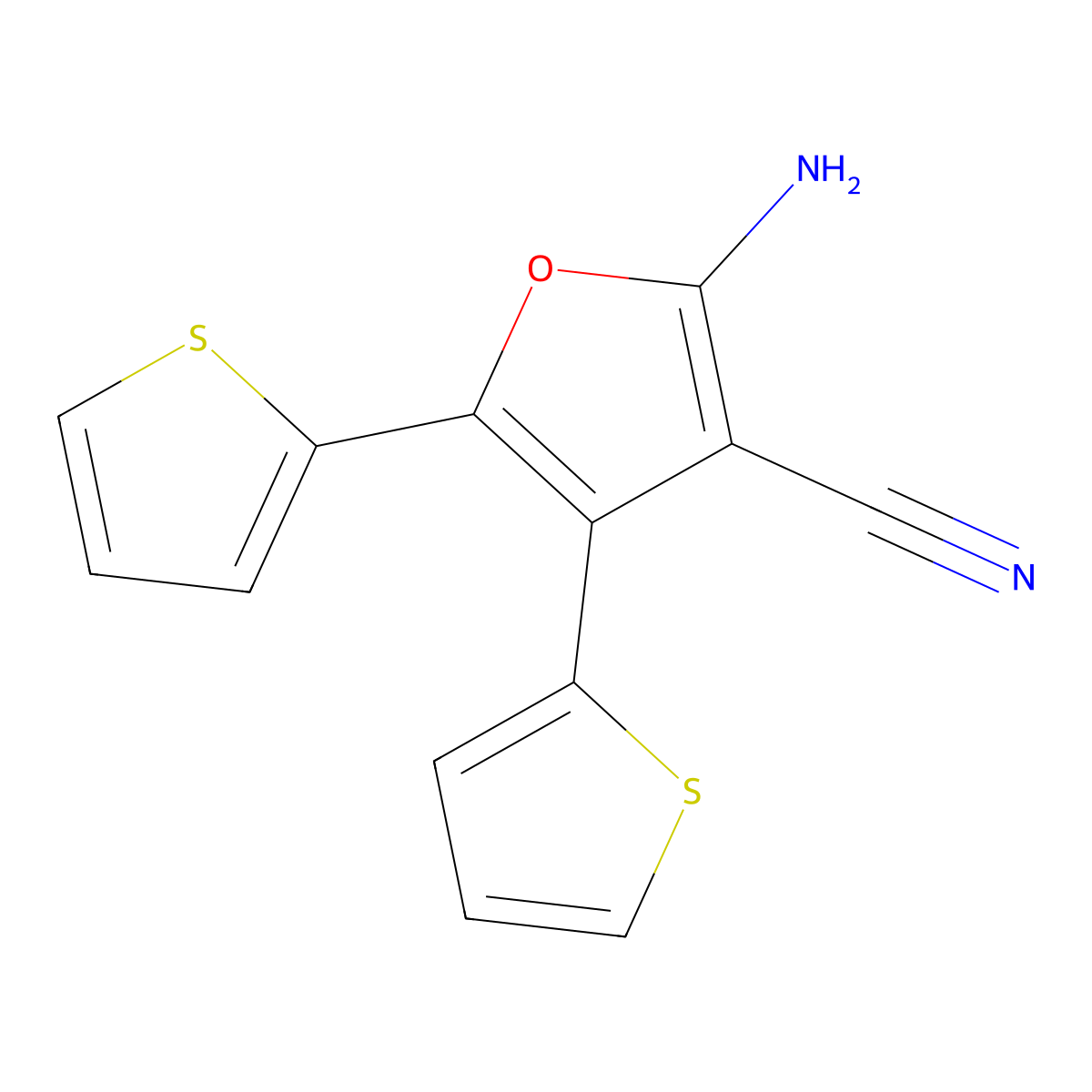2-Amino-4,5-di-thiophen-2-yl-furan-3-carbonitrile molecular structure, CAS 75861-31-3