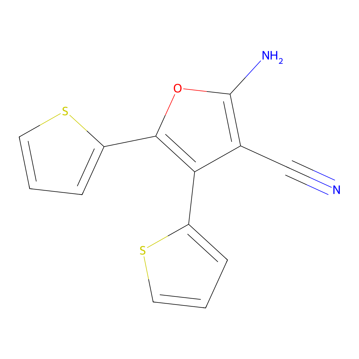 2-Amino-4,5-di-thiophen-2-yl-furan-3-carbonitrile molecular structure, CAS 75861-31-3