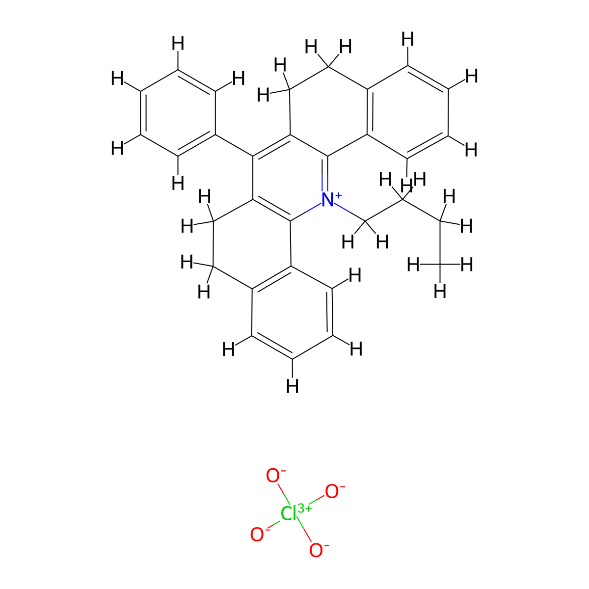 14-Butyl-5,6,8,9-tetrahydro-7-phenyl-dibenz[c,h]acridinium perchlorate molecular structure, CAS 75865-06-4