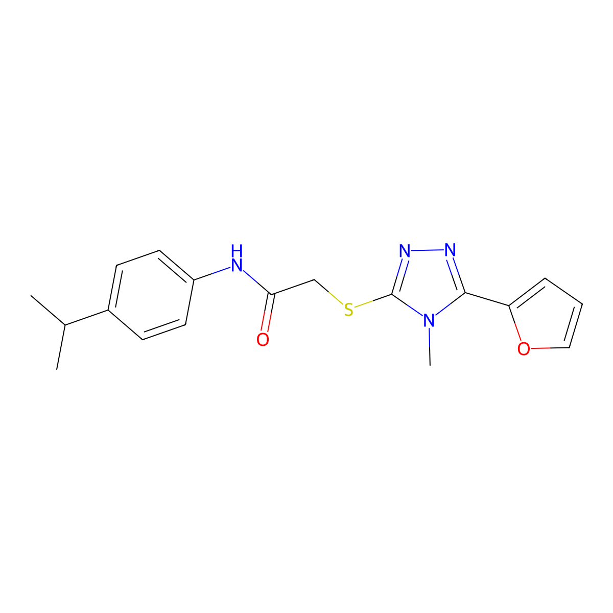 2-{[5-(furan-2-yl)-4-methyl-4H-1,2,4-triazol-3-yl]sulfanyl}-N-[4-(propan-2-yl)phenyl]acetamide molecular structure, CAS 758686-96-3