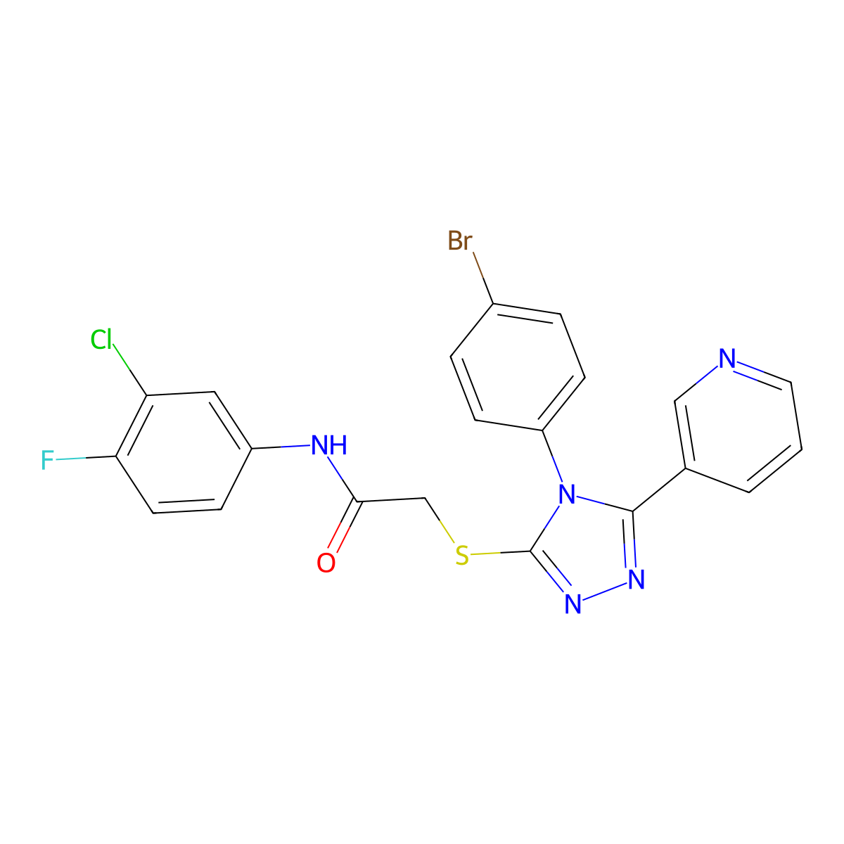 2-{[4-(4-bromophenyl)-5-(pyridin-3-yl)-4H-1,2,4-triazol-3-yl]sulfanyl}-N-(3-chloro-4-fluorophenyl)acetamide molecular structure, CAS 758687-40-0