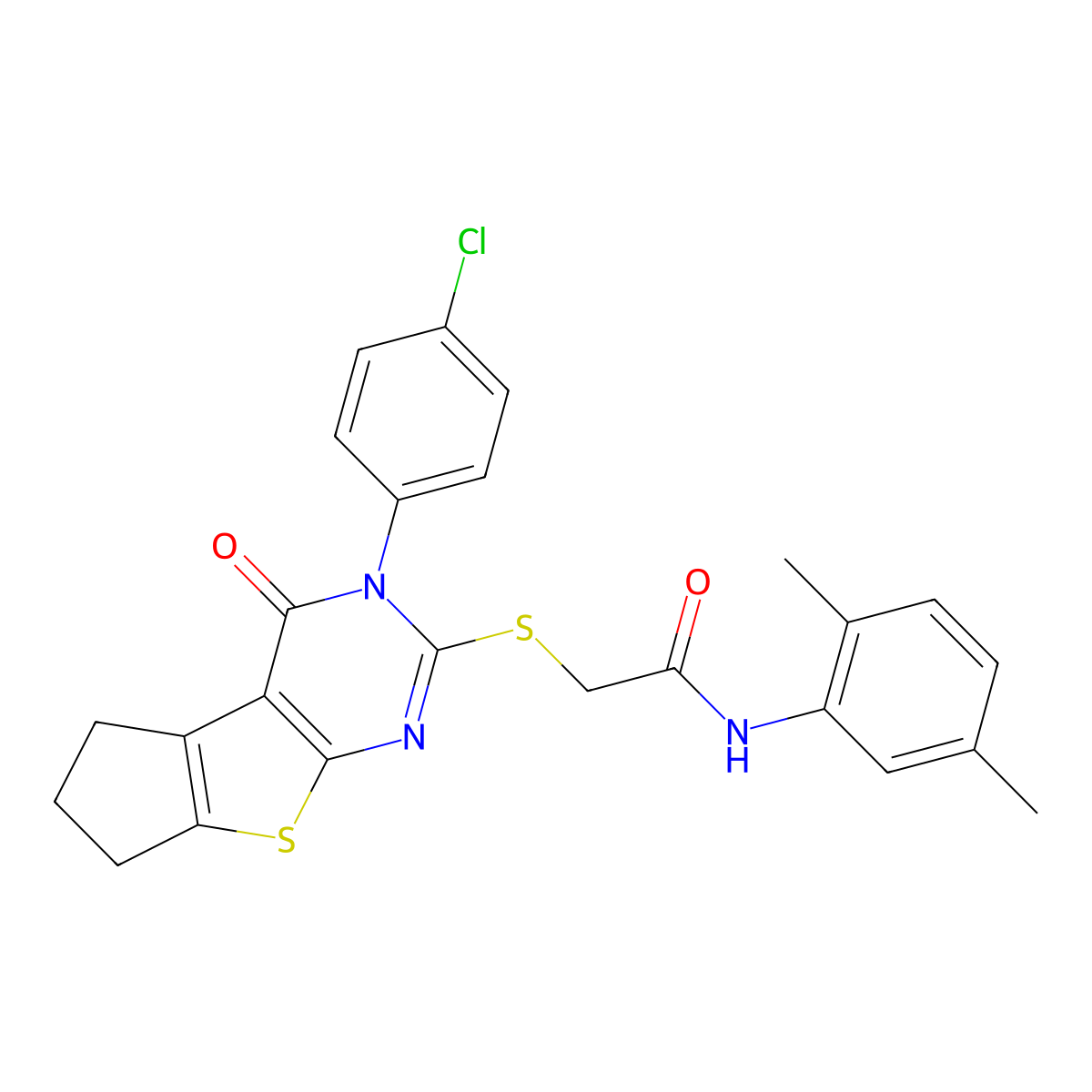 2-{[3-(4-chlorophenyl)-4-oxo-3,5,6,7-tetrahydro-4H-cyclopenta[4,5]thieno[2,3-d]pyrimidin-2-yl]sulfanyl}-N-(2,5-dimethylphenyl)acetamide molecular structure, CAS 758688-49-2