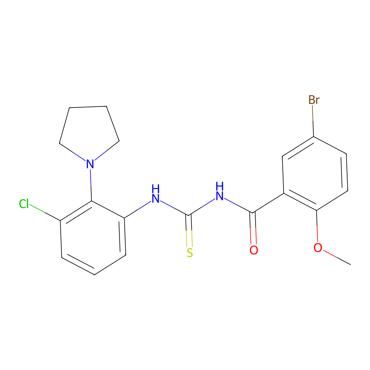 5-bromo-N-[(3-chloro-2-pyrrolidin-1-ylphenyl)carbamothioyl]-2-methoxybenzamide molecular structure, CAS 758689-21-3