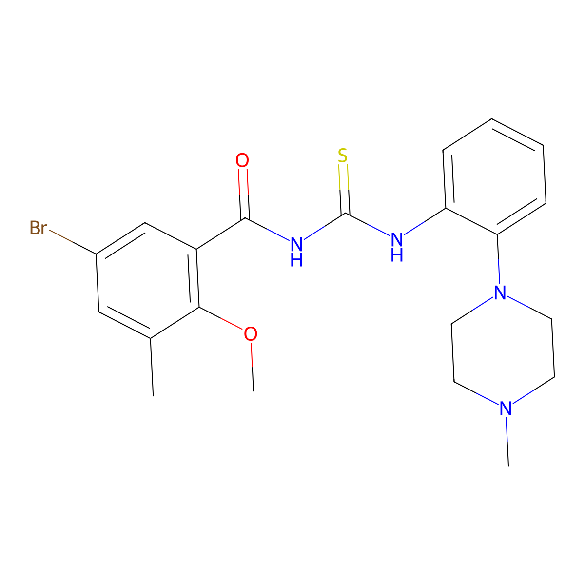 5-bromo-2-methoxy-3-methyl-N-[[2-(4-methylpiperazin-1-yl)phenyl]carbamothioyl]benzamide molecular structure, CAS 758689-22-4