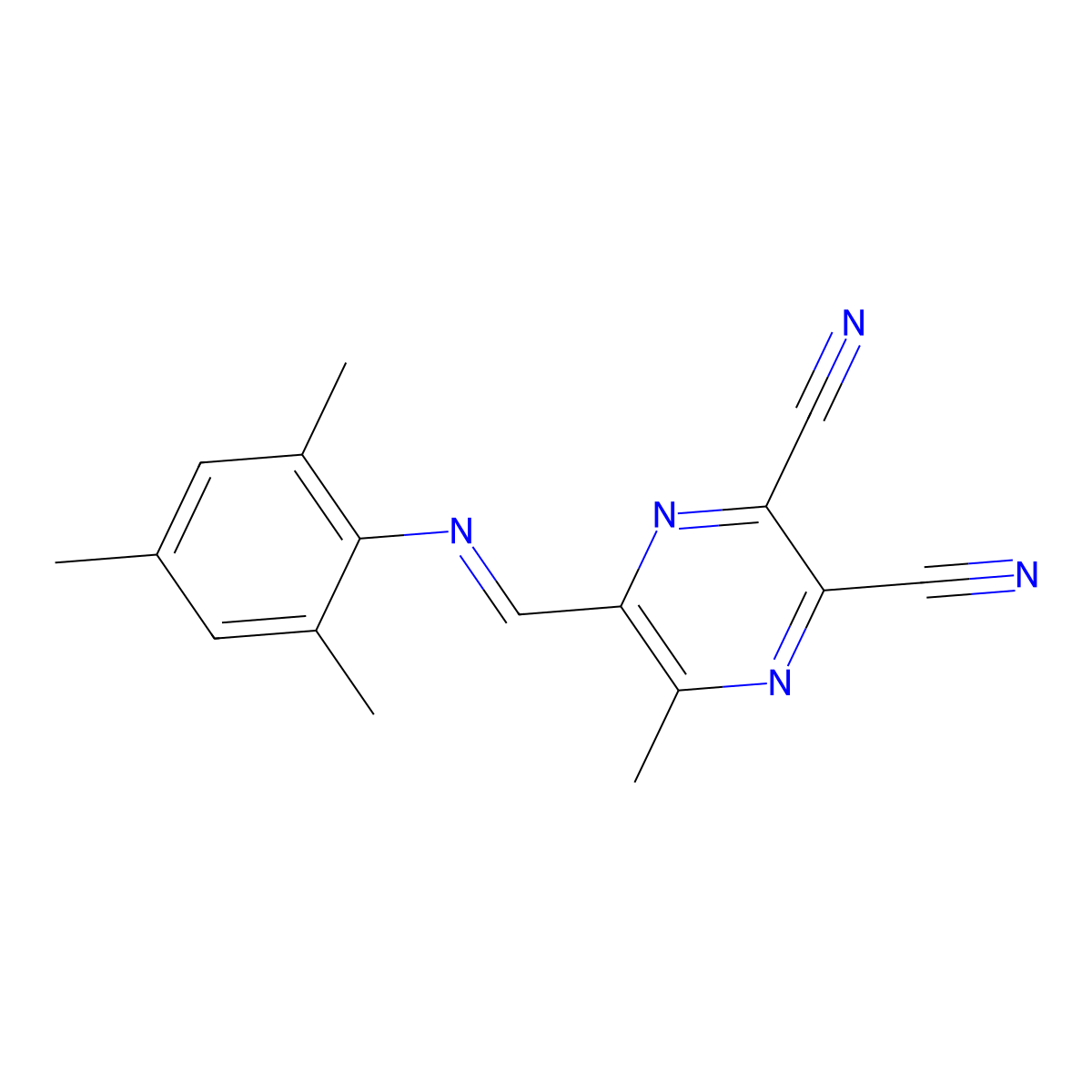 5-[(Mesitylimino)methyl]-6-methyl-2,3-pyrazinedicarbonitrile molecular structure, CAS 758695-69-1