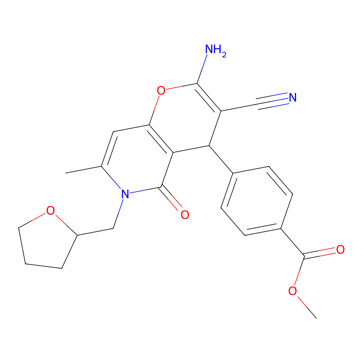 methyl 4-[2-amino-3-cyano-7-methyl-5-oxo-6-(oxolan-2-ylmethyl)-4H-pyrano[3,2-c]pyridin-4-yl]benzoate molecular structure, CAS 758700-62-8