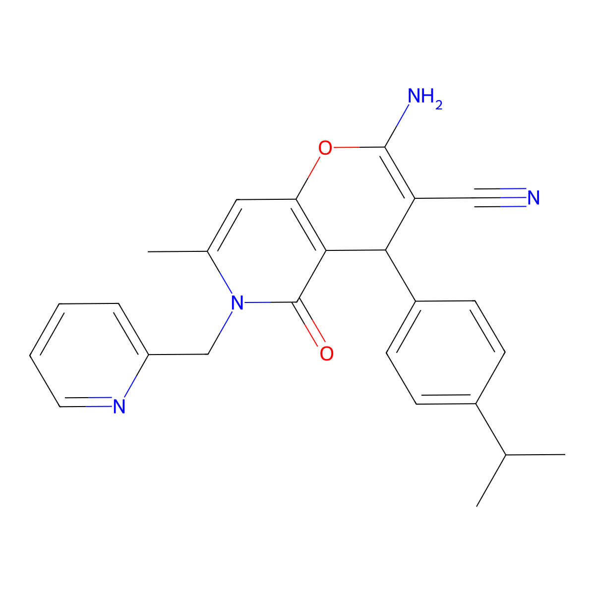 2-amino-4-(4-isopropylphenyl)-7-methyl-5-oxo-6-(pyridin-2-ylmethyl)-5,6-dihydro-4H-pyrano[3,2-c]pyridine-3-carbonitrile molecular structure, CAS 758700-68-4