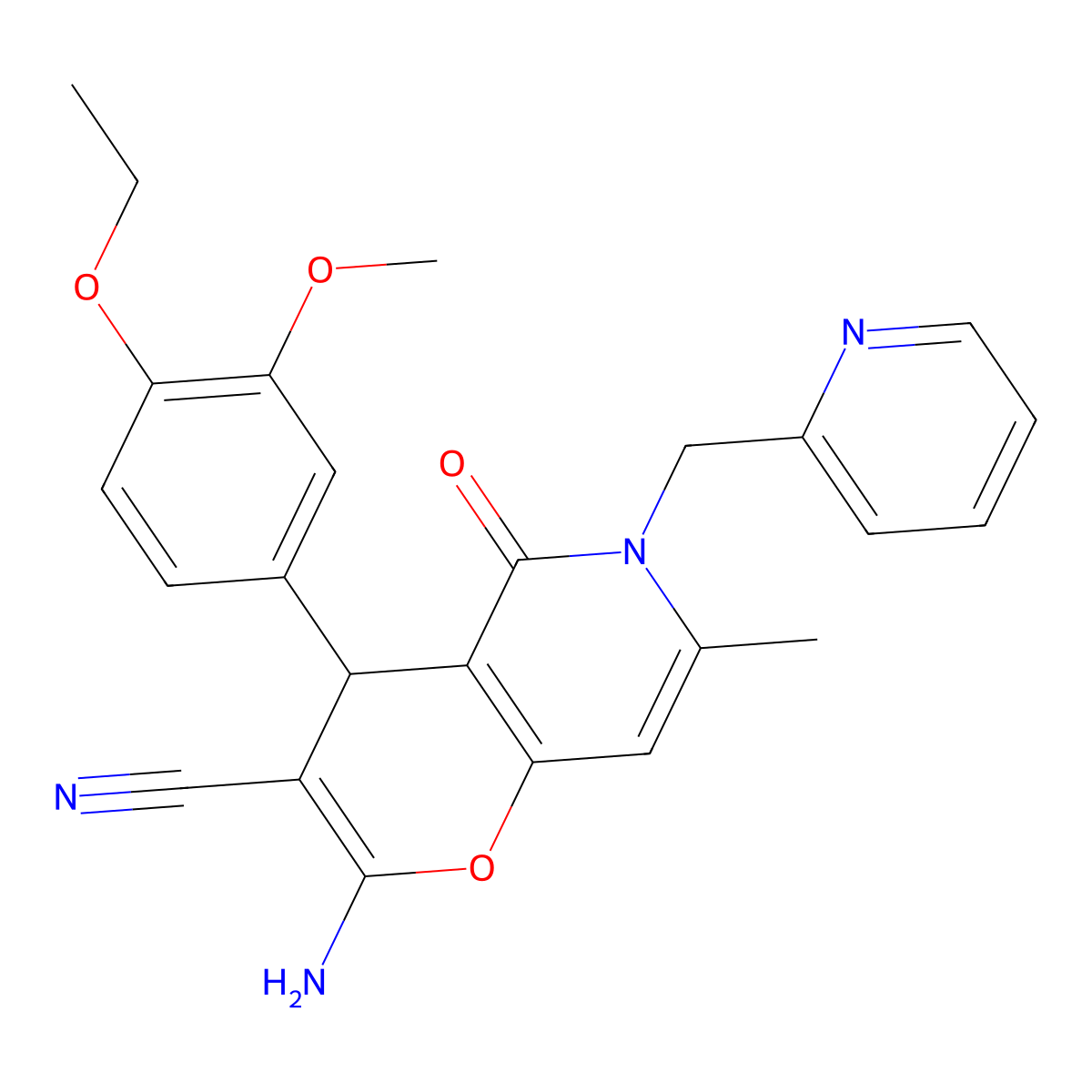 2-amino-4-(4-ethoxy-3-methoxyphenyl)-7-methyl-5-oxo-6-(pyridin-2-ylmethyl)-5,6-dihydro-4H-pyrano[3,2-c]pyridine-3-carbonitrile molecular structure, CAS 758700-84-4