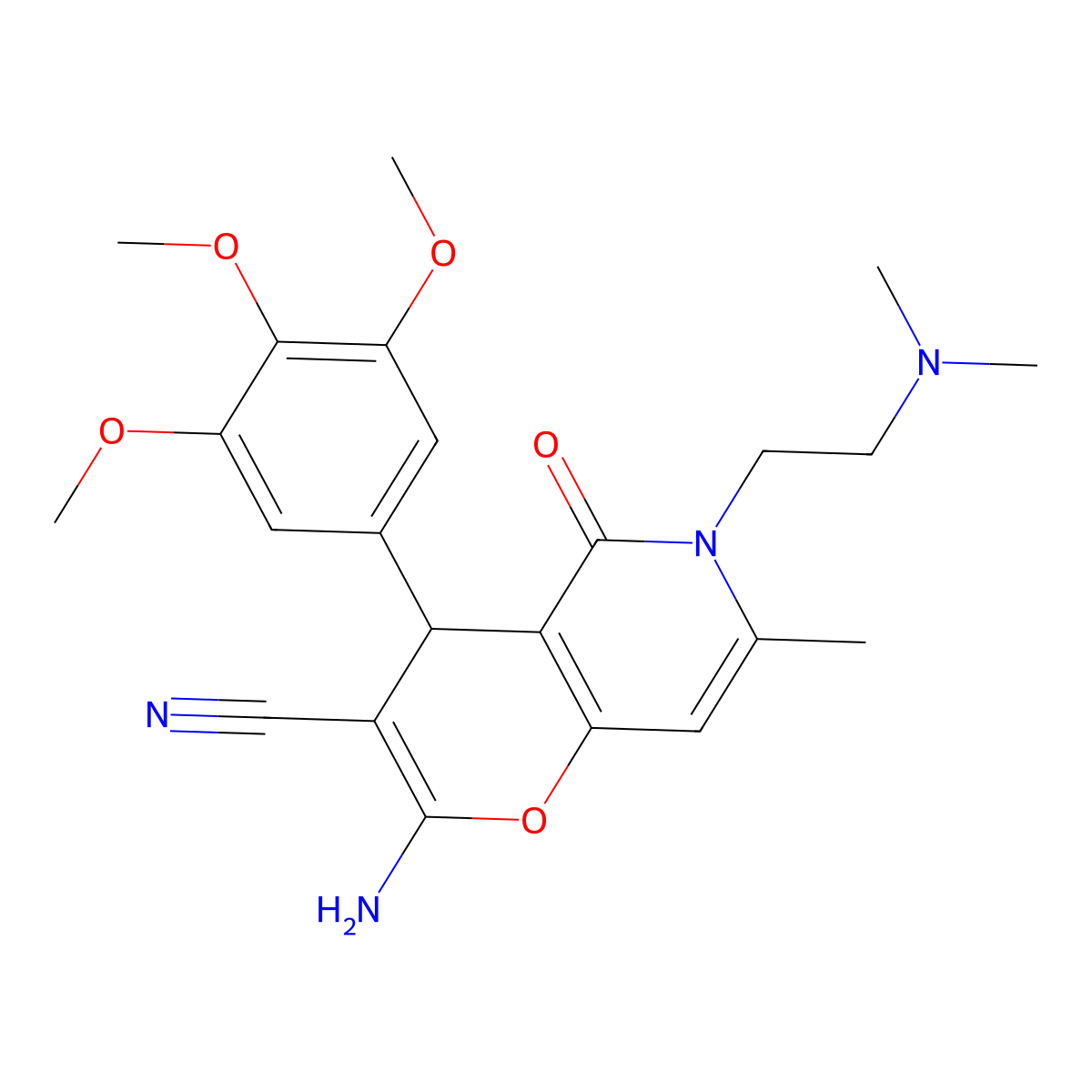2-amino-6-(2-(dimethylamino)ethyl)-7-methyl-5-oxo-4-(3,4,5-trimethoxyphenyl)-5,6-dihydro-4H-pyrano[3,2-c]pyridine-3-carbonitrile molecular structure, CAS 758700-90-2