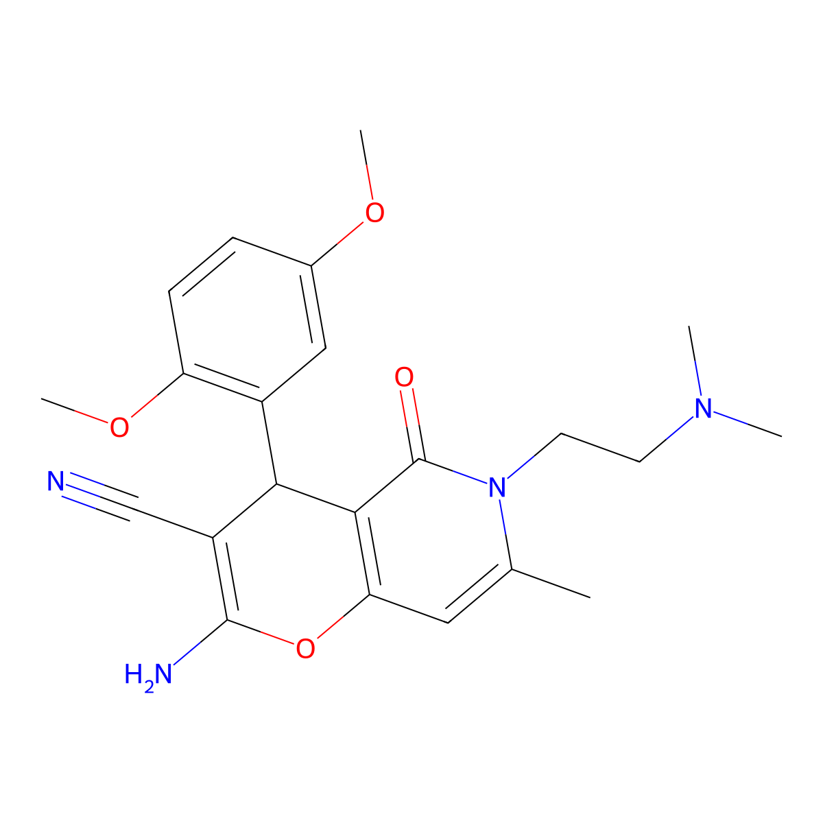 2-amino-4-(2,5-dimethoxyphenyl)-6-(2-(dimethylamino)ethyl)-7-methyl-5-oxo-5,6-dihydro-4H-pyrano[3,2-c]pyridine-3-carbonitrile molecular structure, CAS 758700-96-8