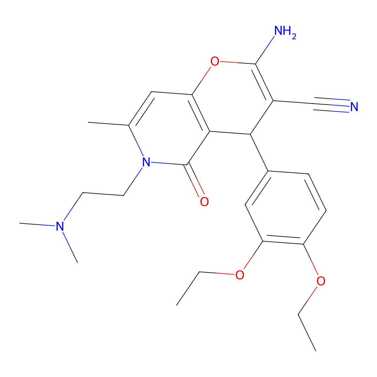 2-amino-4-(3,4-diethoxyphenyl)-6-(2-(dimethylamino)ethyl)-7-methyl-5-oxo-5,6-dihydro-4H-pyrano[3,2-c]pyridine-3-carbonitrile molecular structure, CAS 758701-00-7