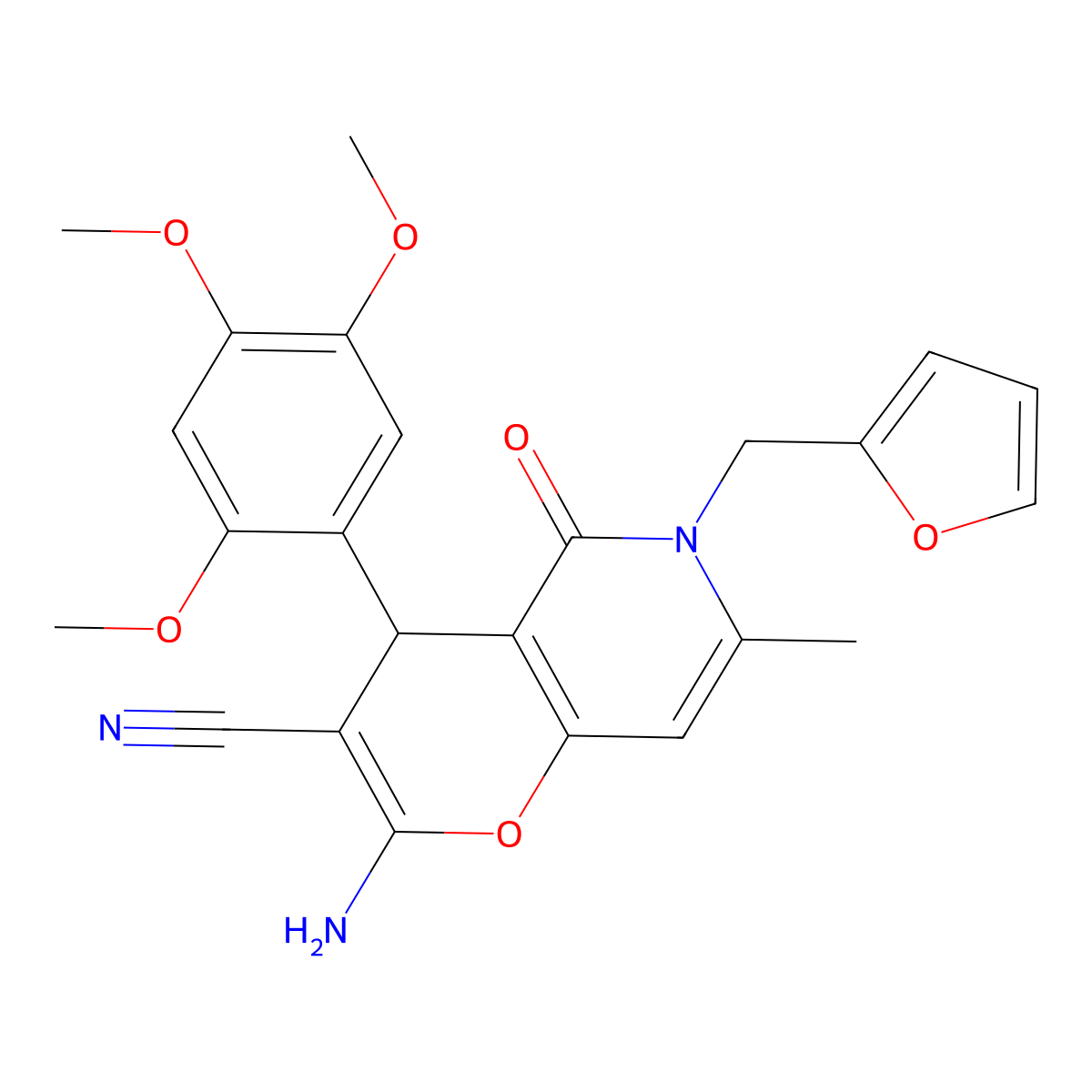 2-amino-6-(furan-2-ylmethyl)-7-methyl-5-oxo-4-(2,4,5-trimethoxyphenyl)-5,6-dihydro-4H-pyrano[3,2-c]pyridine-3-carbonitrile molecular structure, CAS 758701-67-6