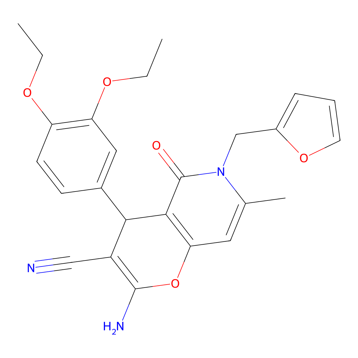 2-amino-4-(3,4-diethoxyphenyl)-6-(furan-2-ylmethyl)-7-methyl-5-oxo-5,6-dihydro-4H-pyrano[3,2-c]pyridine-3-carbonitrile molecular structure, CAS 758701-68-7