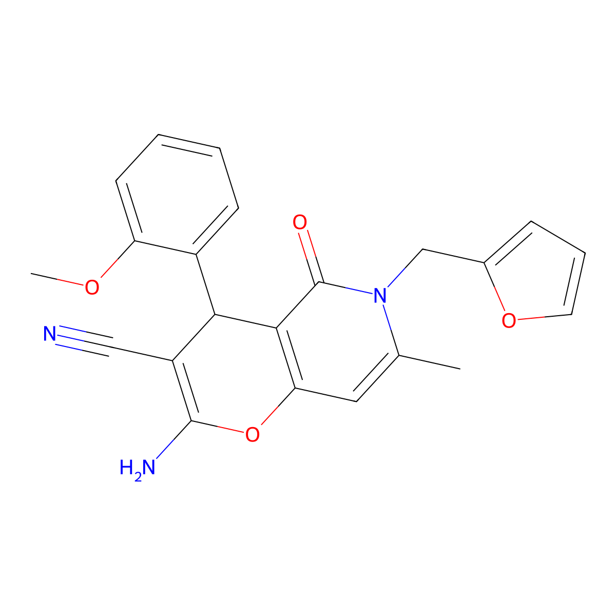 2-amino-6-(furan-2-ylmethyl)-4-(2-methoxyphenyl)-7-methyl-5-oxo-5,6-dihydro-4H-pyrano[3,2-c]pyridine-3-carbonitrile molecular structure, CAS 758701-70-1