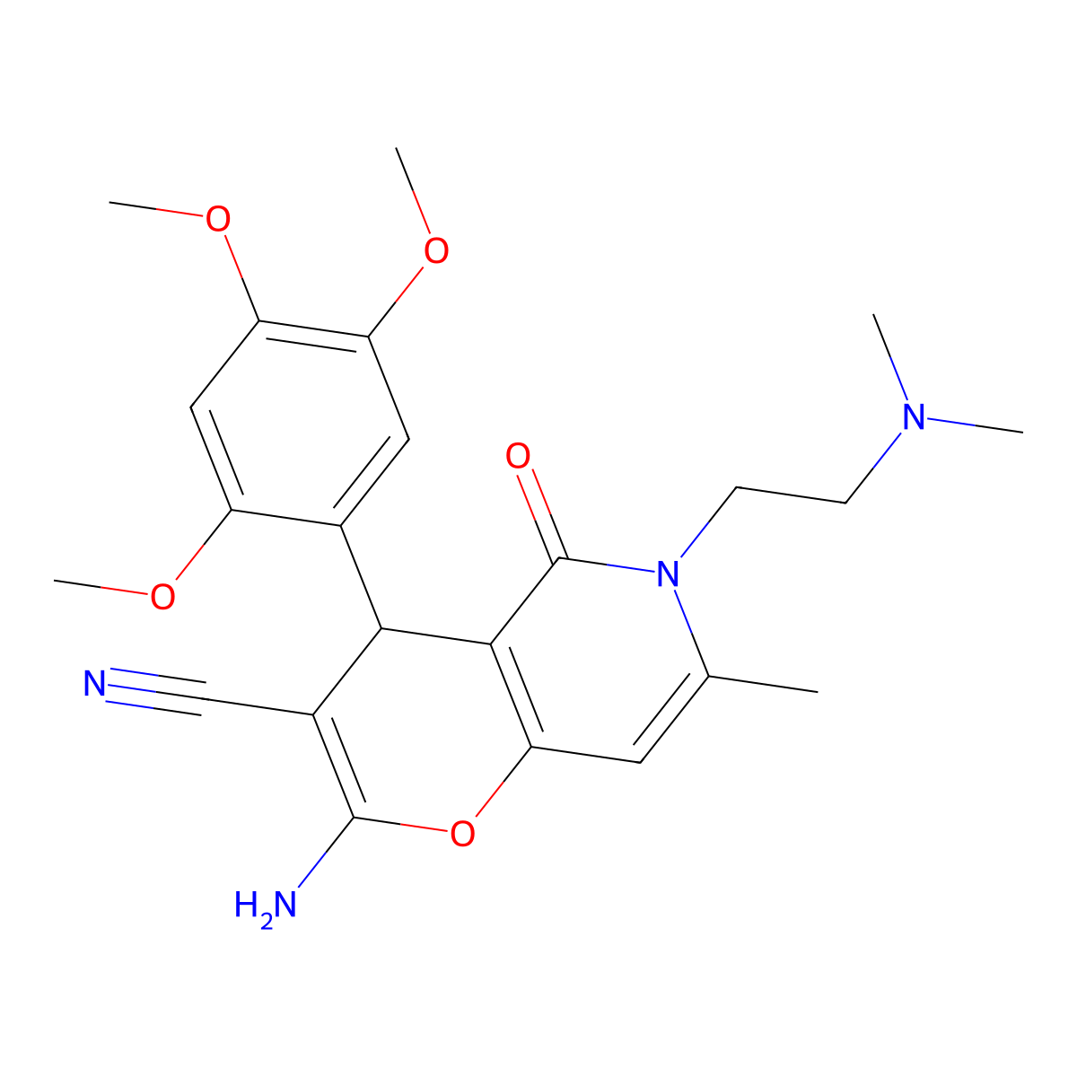 2-amino-6-(2-(dimethylamino)ethyl)-7-methyl-5-oxo-4-(2,4,5-trimethoxyphenyl)-5,6-dihydro-4H-pyrano[3,2-c]pyridine-3-carbonitrile molecular structure, CAS 758702-09-9