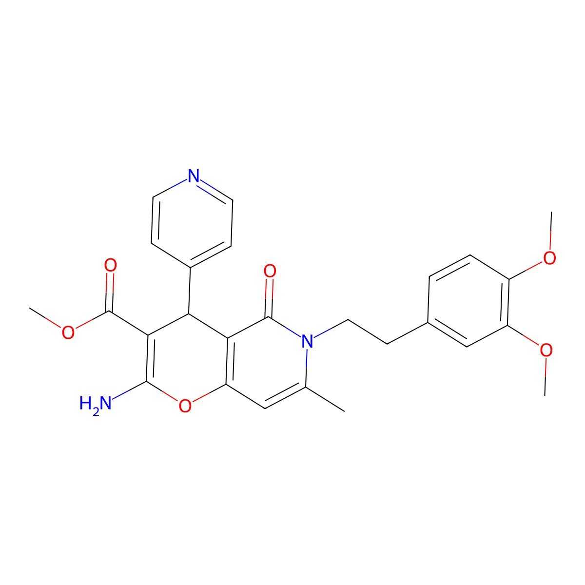 methyl 2-amino-6-(3,4-dimethoxyphenethyl)-7-methyl-5-oxo-4-(pyridin-4-yl)-5,6-dihydro-4H-pyrano[3,2-c]pyridine-3-carboxylate molecular structure, CAS 758702-39-5