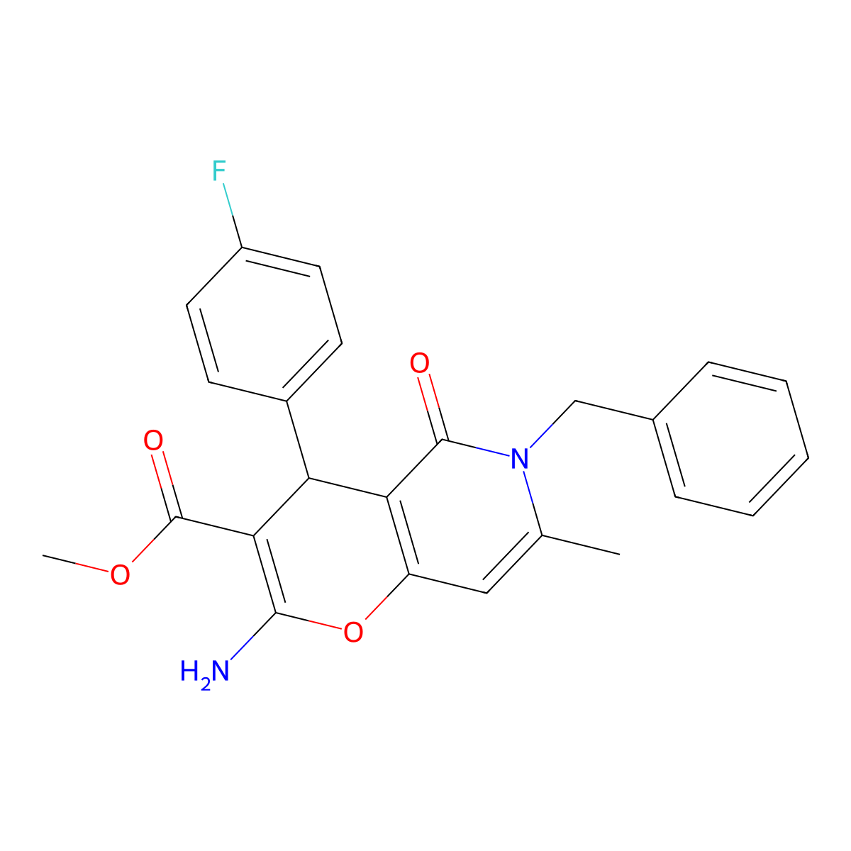 methyl 2-amino-6-benzyl-4-(4-fluorophenyl)-7-methyl-5-oxo-5,6-dihydro-4H-pyrano[3,2-c]pyridine-3-carboxylate molecular structure, CAS 758702-47-5