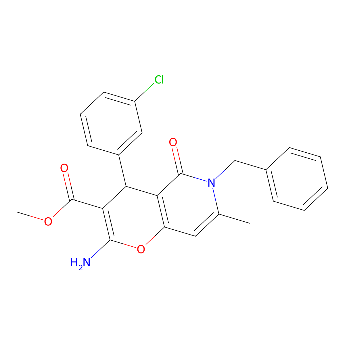 methyl 2-amino-6-benzyl-4-(3-chlorophenyl)-7-methyl-5-oxo-5,6-dihydro-4H-pyrano[3,2-c]pyridine-3-carboxylate molecular structure, CAS 758702-49-7