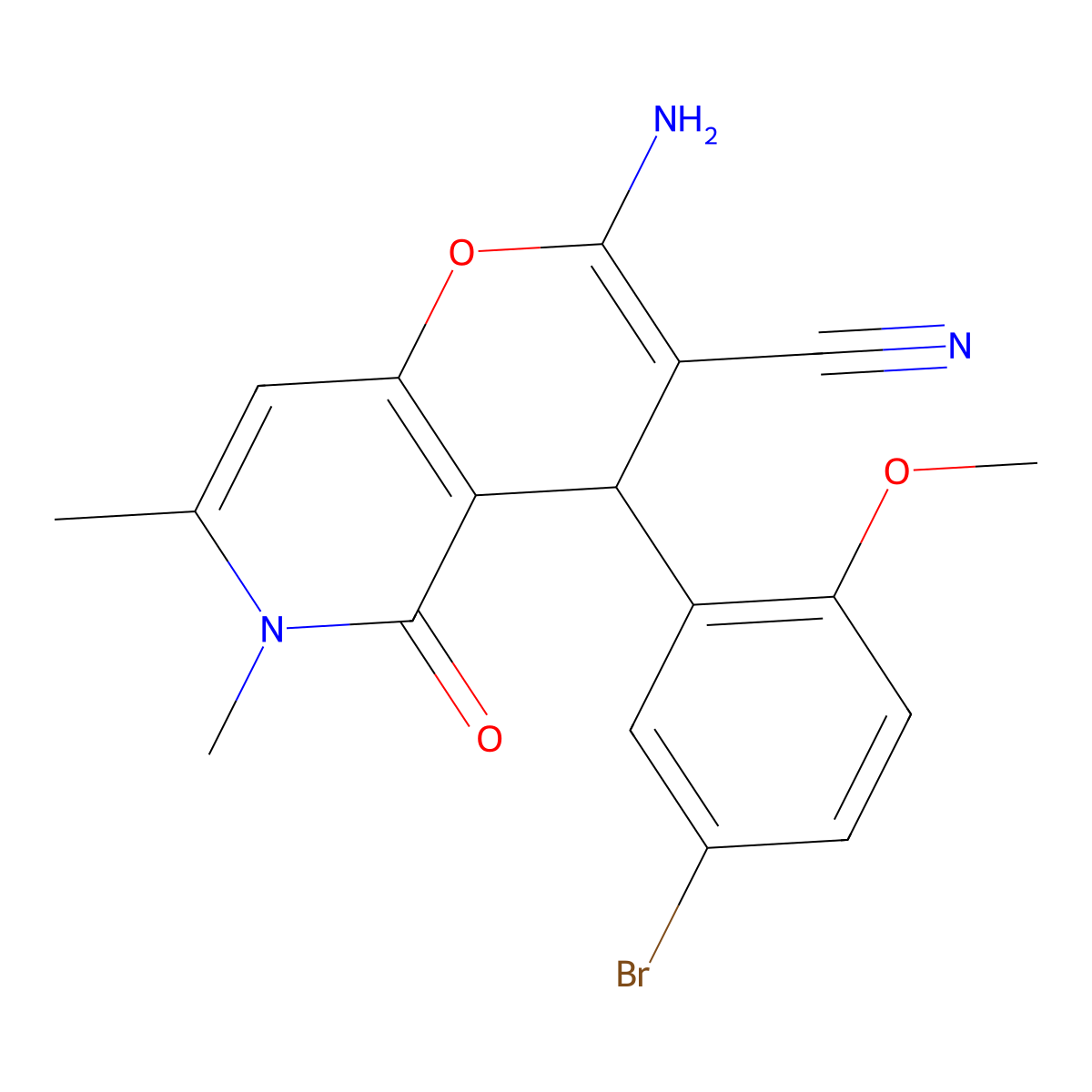 2-amino-4-(5-bromo-2-methoxyphenyl)-6,7-dimethyl-5-oxo-5,6-dihydro-4H-pyrano[3,2-c]pyridine-3-carbonitrile molecular structure, CAS 758702-85-1