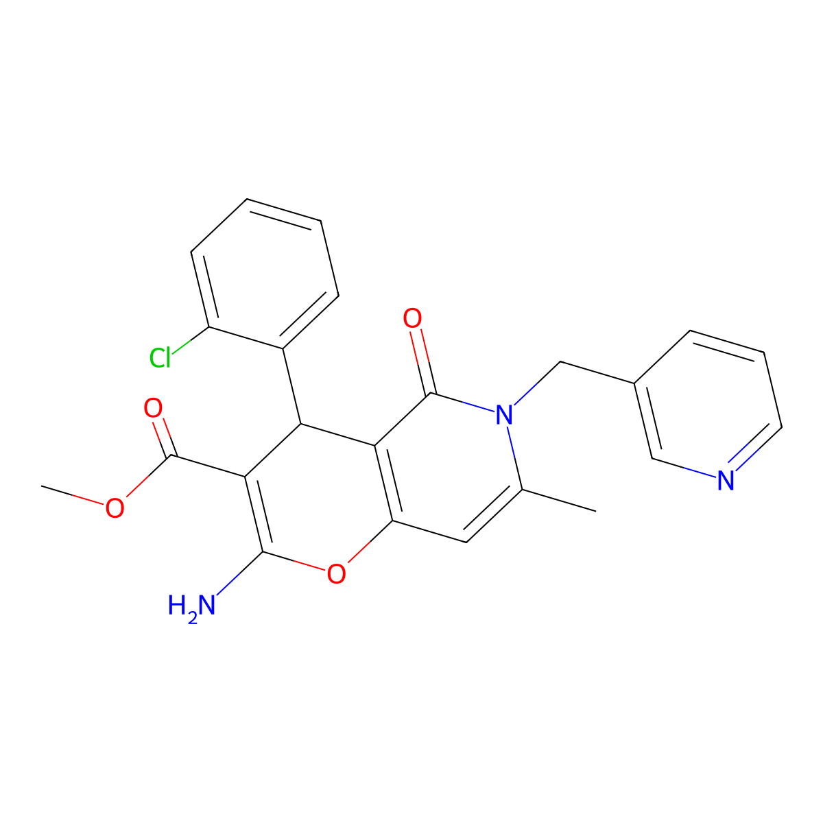 methyl 2-amino-4-(2-chlorophenyl)-7-methyl-5-oxo-6-(pyridin-3-ylmethyl)-5,6-dihydro-4H-pyrano[3,2-c]pyridine-3-carboxylate molecular structure, CAS 758703-60-5