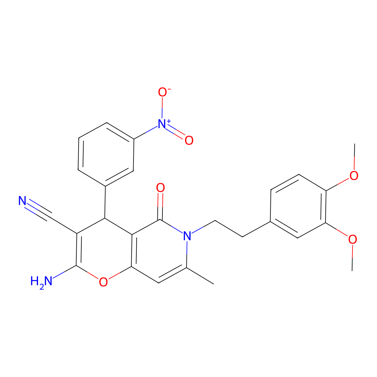 2-amino-6-(3,4-dimethoxyphenethyl)-7-methyl-4-(3-nitrophenyl)-5-oxo-5,6-dihydro-4H-pyrano[3,2-c]pyridine-3-carbonitrile molecular structure, CAS 758703-76-3