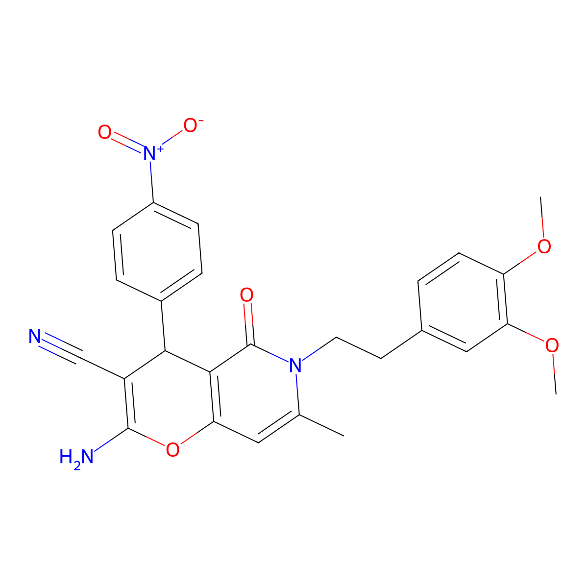 2-amino-6-(3,4-dimethoxyphenethyl)-7-methyl-4-(4-nitrophenyl)-5-oxo-5,6-dihydro-4H-pyrano[3,2-c]pyridine-3-carbonitrile molecular structure, CAS 758703-78-5