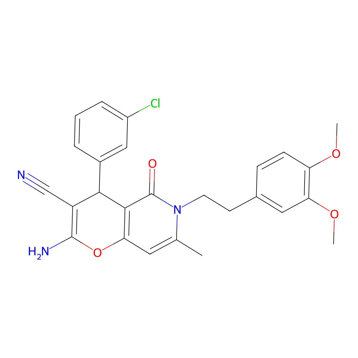 2-amino-4-(3-chlorophenyl)-6-(3,4-dimethoxyphenethyl)-7-methyl-5-oxo-5,6-dihydro-4H-pyrano[3,2-c]pyridine-3-carbonitrile molecular structure, CAS 758704-17-5