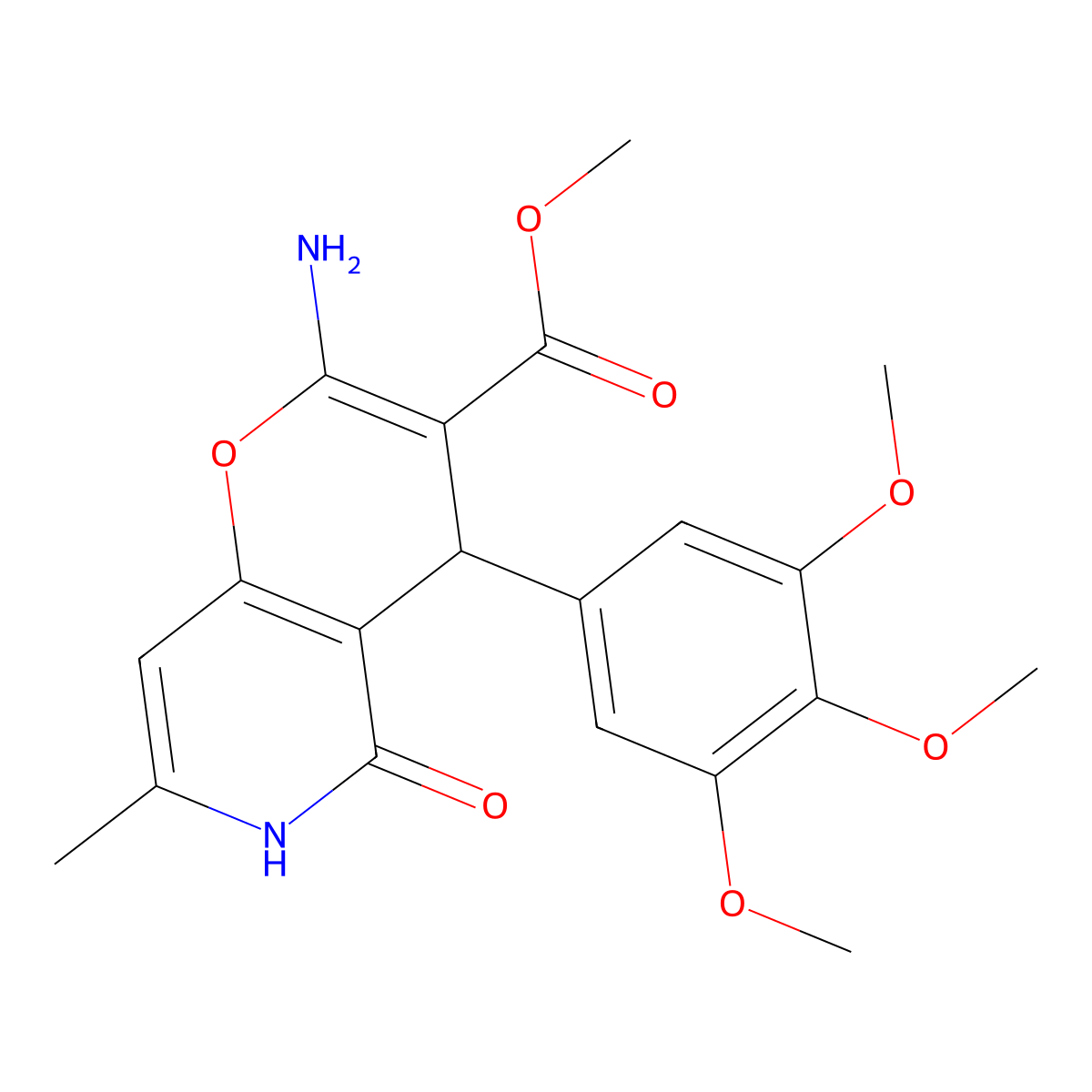 methyl 2-amino-7-methyl-5-oxo-4-(3,4,5-trimethoxyphenyl)-5,6-dihydro-4H-pyrano[3,2-c]pyridine-3-carboxylate molecular structure, CAS 758704-18-6