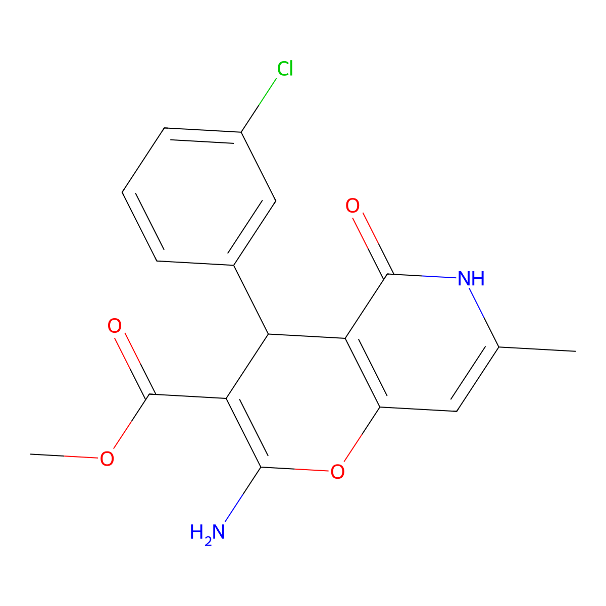 methyl 2-amino-4-(3-chlorophenyl)-7-methyl-5-oxo-5,6-dihydro-4H-pyrano[3,2-c]pyridine-3-carboxylate molecular structure, CAS 758704-21-1