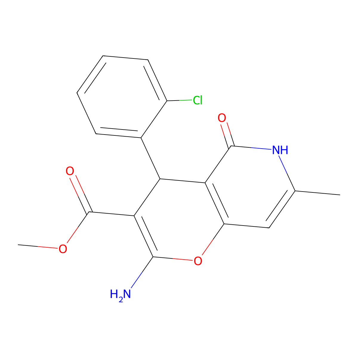 methyl 2-amino-4-(2-chlorophenyl)-7-methyl-5-oxo-5,6-dihydro-4H-pyrano[3,2-c]pyridine-3-carboxylate molecular structure, CAS 758704-29-9