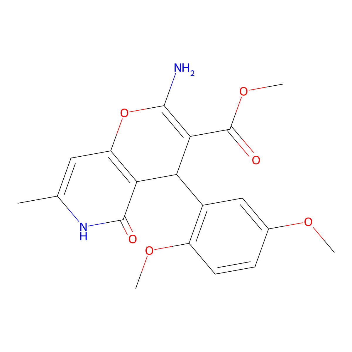 methyl 2-amino-4-(2,5-dimethoxyphenyl)-7-methyl-5-oxo-5,6-dihydro-4H-pyrano[3,2-c]pyridine-3-carboxylate molecular structure, CAS 758704-31-3