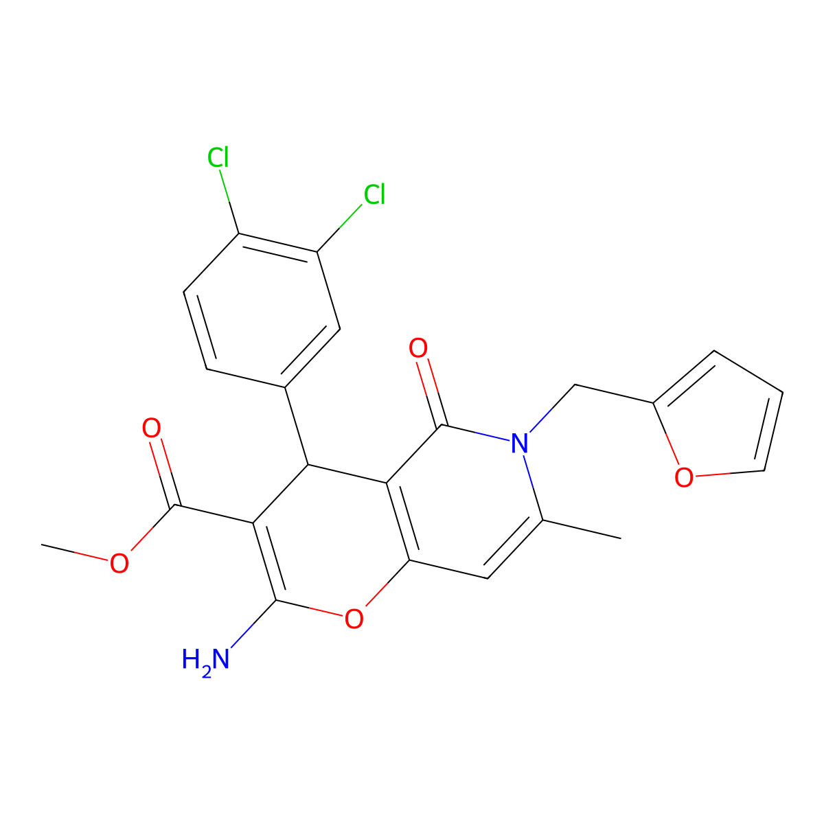 methyl 2-amino-4-(3,4-dichlorophenyl)-6-(furan-2-ylmethyl)-7-methyl-5-oxo-5,6-dihydro-4H-pyrano[3,2-c]pyridine-3-carboxylate molecular structure, CAS 758704-35-7