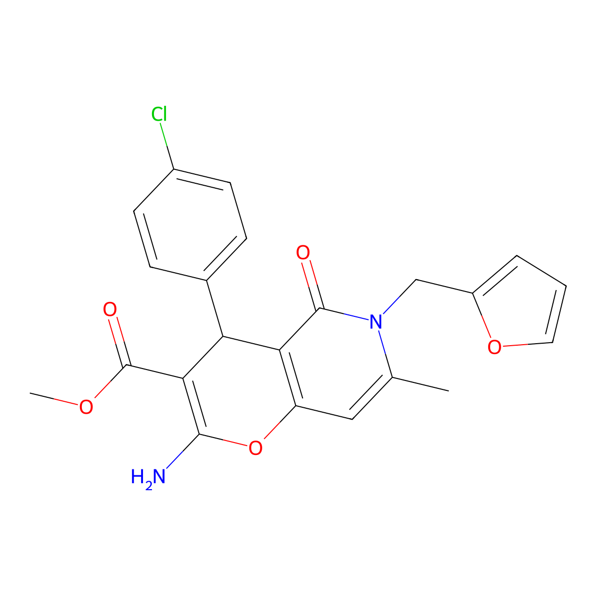 methyl 2-amino-4-(4-chlorophenyl)-6-(furan-2-ylmethyl)-7-methyl-5-oxo-5,6-dihydro-4H-pyrano[3,2-c]pyridine-3-carboxylate molecular structure, CAS 758704-37-9