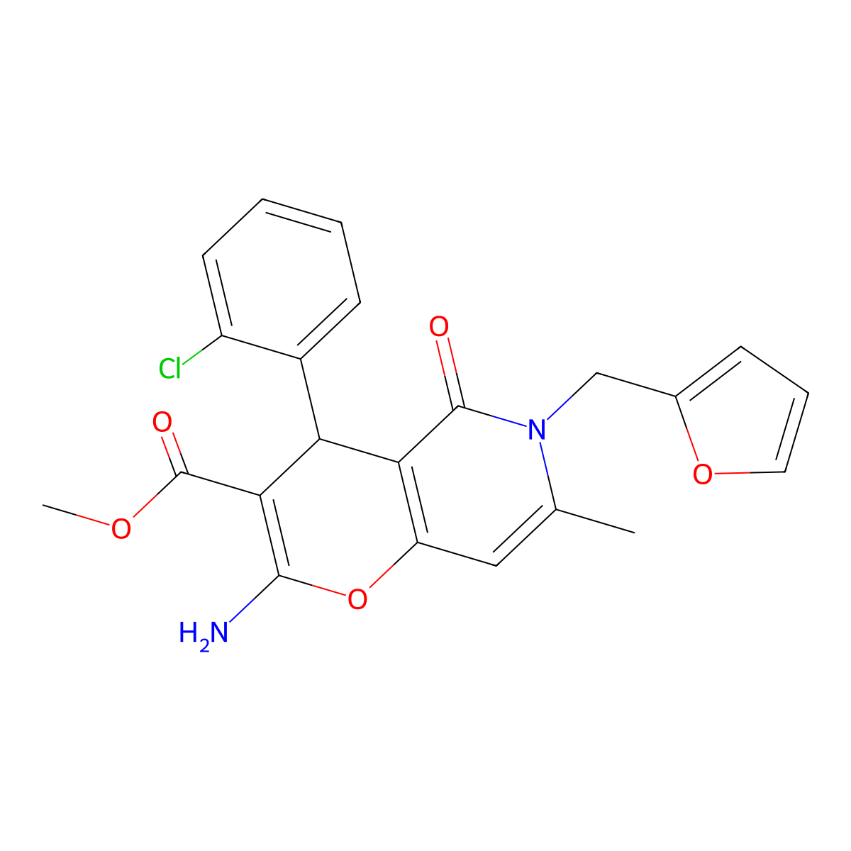 methyl 2-amino-4-(2-chlorophenyl)-6-(furan-2-ylmethyl)-7-methyl-5-oxo-5,6-dihydro-4H-pyrano[3,2-c]pyridine-3-carboxylate molecular structure, CAS 758704-41-5