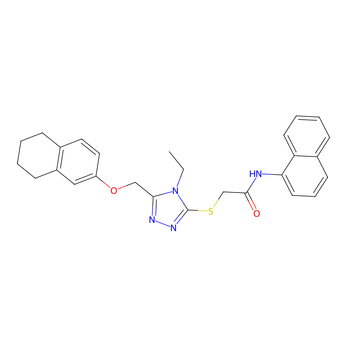 2-({4-ethyl-5-[(5,6,7,8-tetrahydronaphthalen-2-yloxy)methyl]-4H-1,2,4-triazol-3-yl}sulfanyl)-N-(naphthalen-1-yl)acetamide molecular structure, CAS 758705-08-7