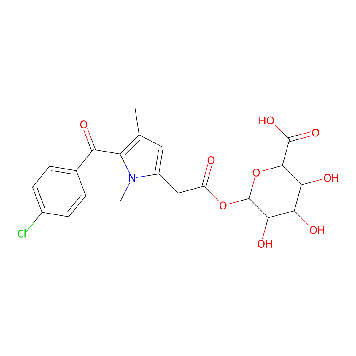 beta-D-Glucopyranuronic acid, 1-(5-(4-chlorobenzoyl)-1,4-dimethyl-1H-pyrrole-2-acetate) molecular structure, CAS 75871-31-7