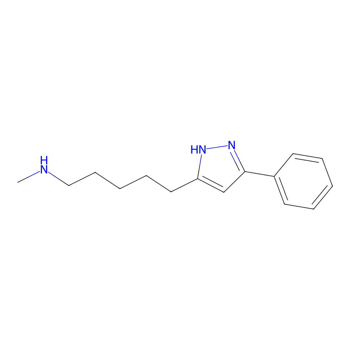 methyl[5-(3-phenyl-1H-pyrazol-5-yl)pentyl]amine molecular structure, CAS 75876-14-1