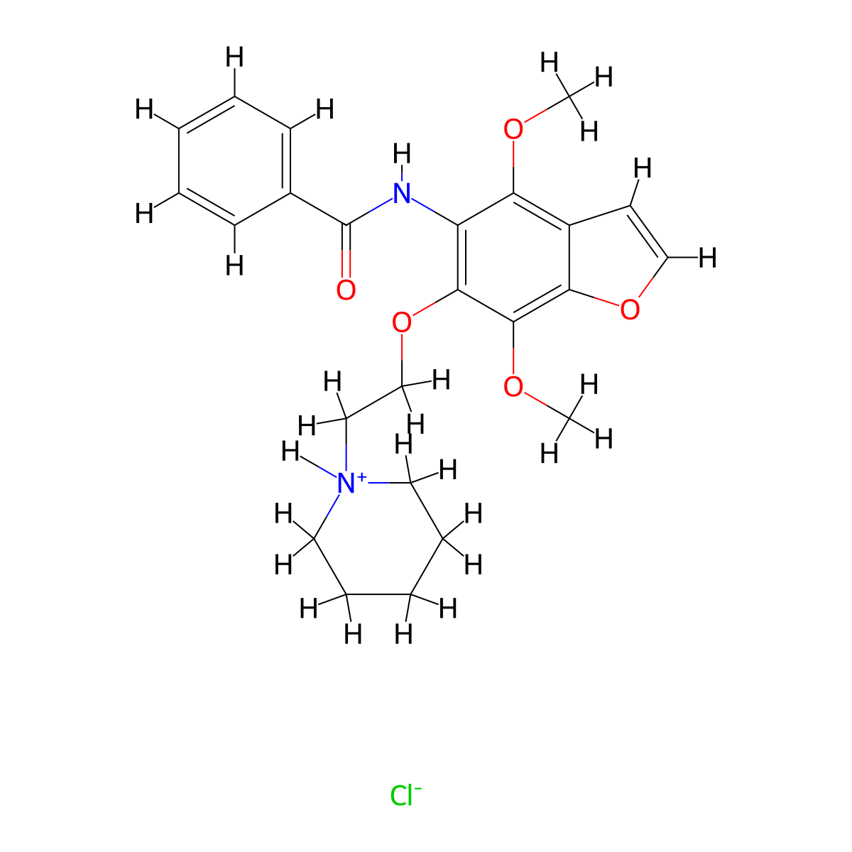 Benzamide, N-(4,7-dimethoxy-6-(2-piperidinoethoxy)-5-benzofuranyl)-, hydrochloride molecular structure, CAS 75883-46-4