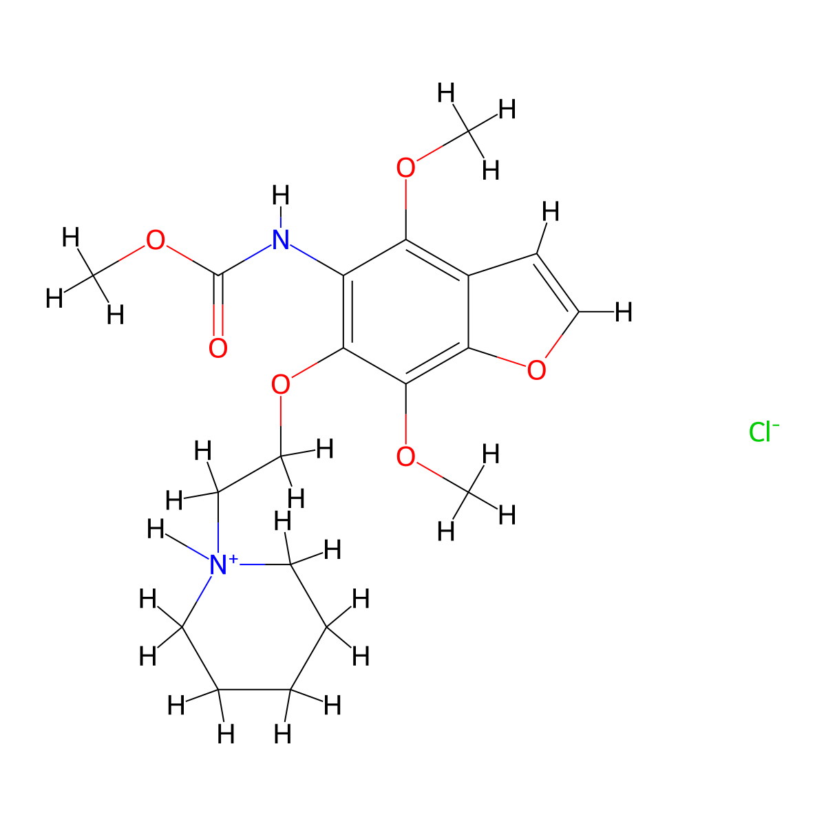 5-Benzofurancarbamic acid, 4,7-dimethoxy-6-(2-piperidinoethoxy)-, methyl ester, hydrochloride molecular structure, CAS 75883-47-5