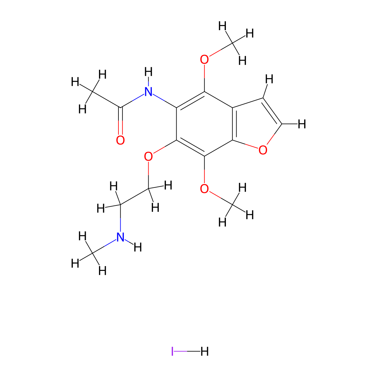 Acetamide, N-(4,7-dimethoxy-6-(2-(methylamino)ethoxy)-5-benzofuranyl)-, hydriodide molecular structure, CAS 75883-55-5